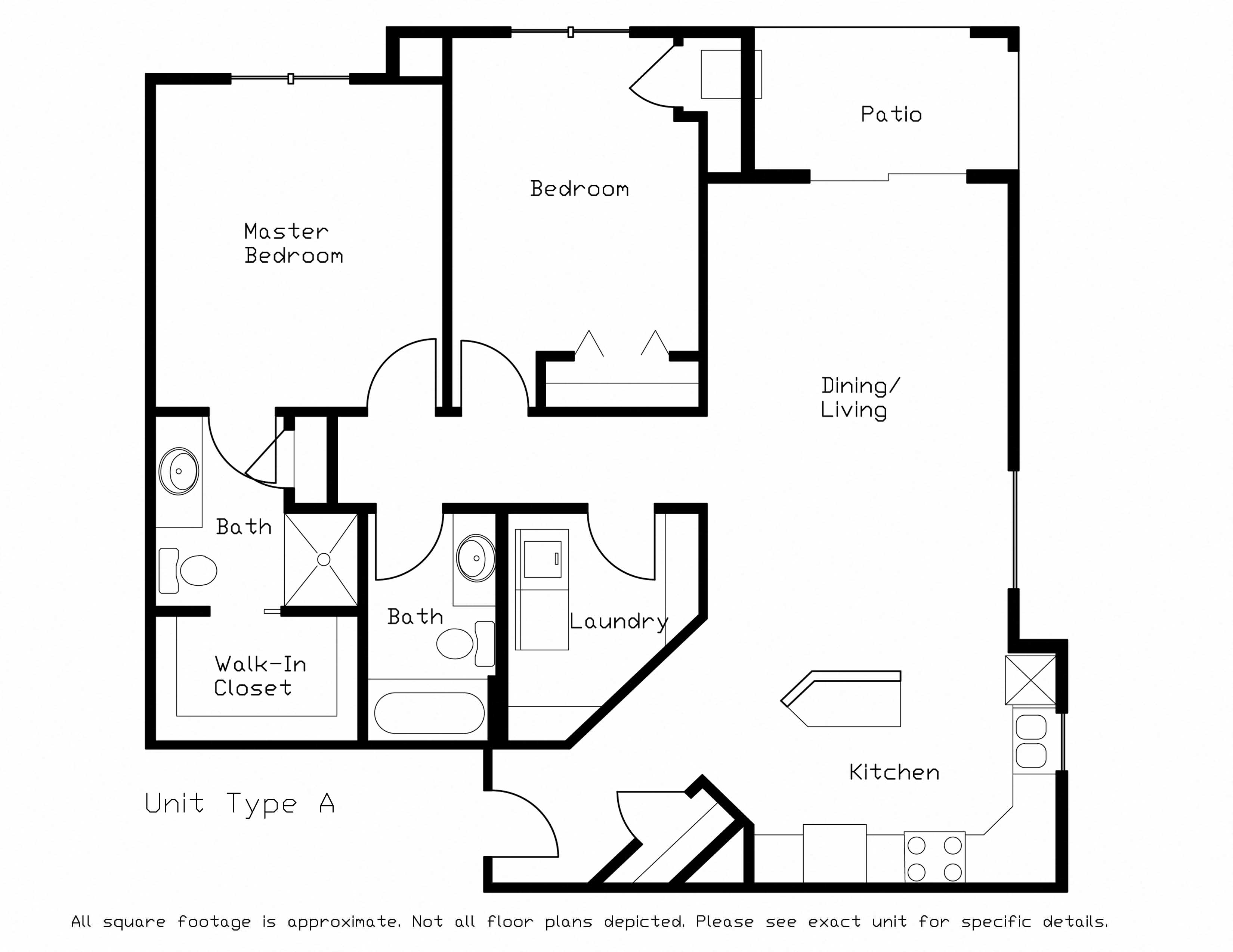 Floor plan for 2 beds, 2 baths, 1141 sqft